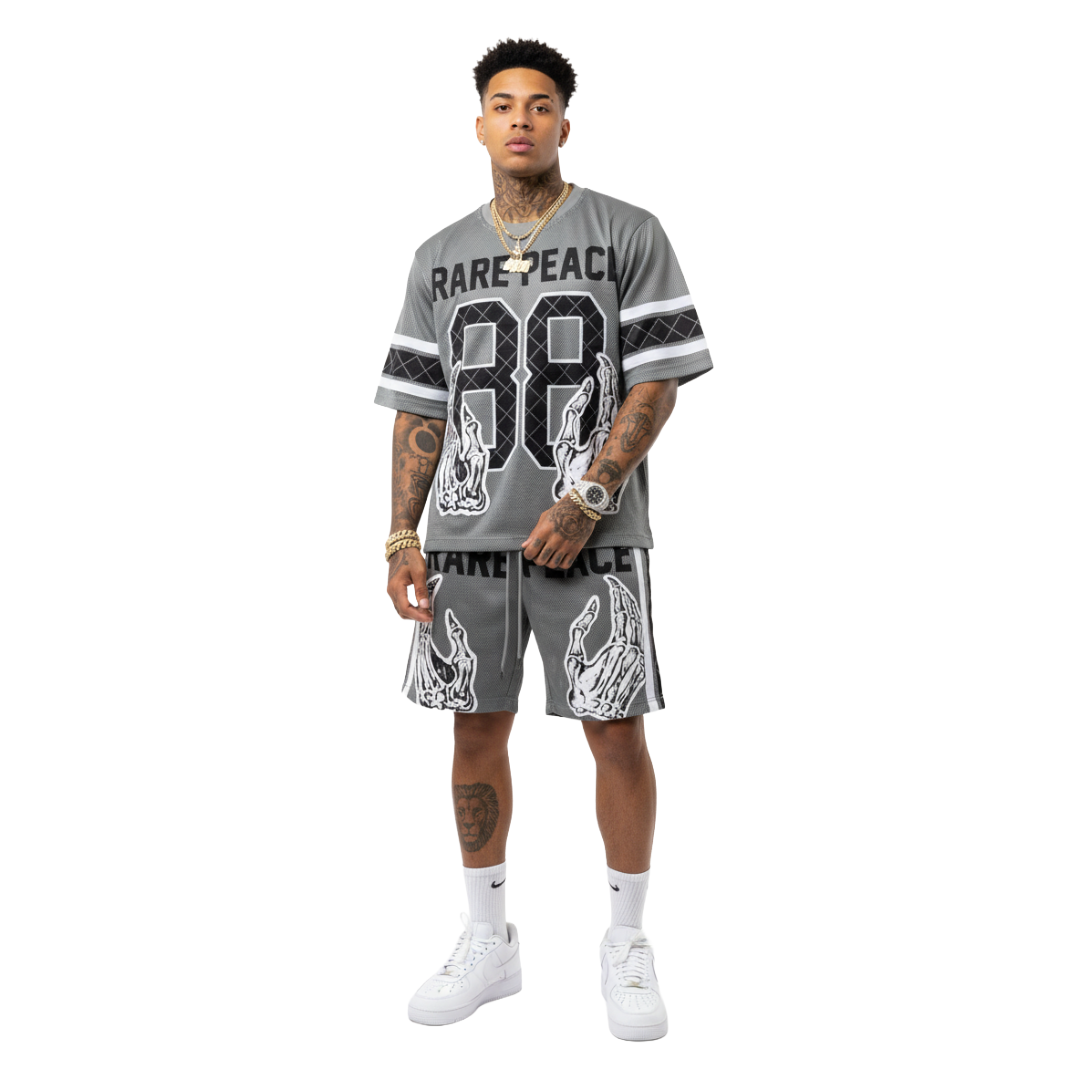RARE PEACE| MESH JERSEY SHORT SET GREY