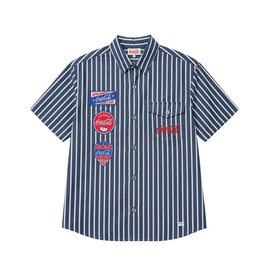 PREME| COCA-COLA STRIPED NAVY BUTTON UP