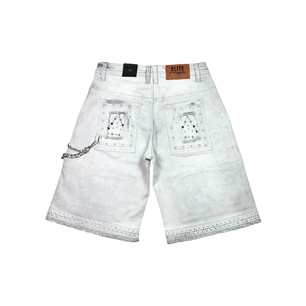ELITE| FLINT EMBELLISHED DENIM SHORTS GREY WASH