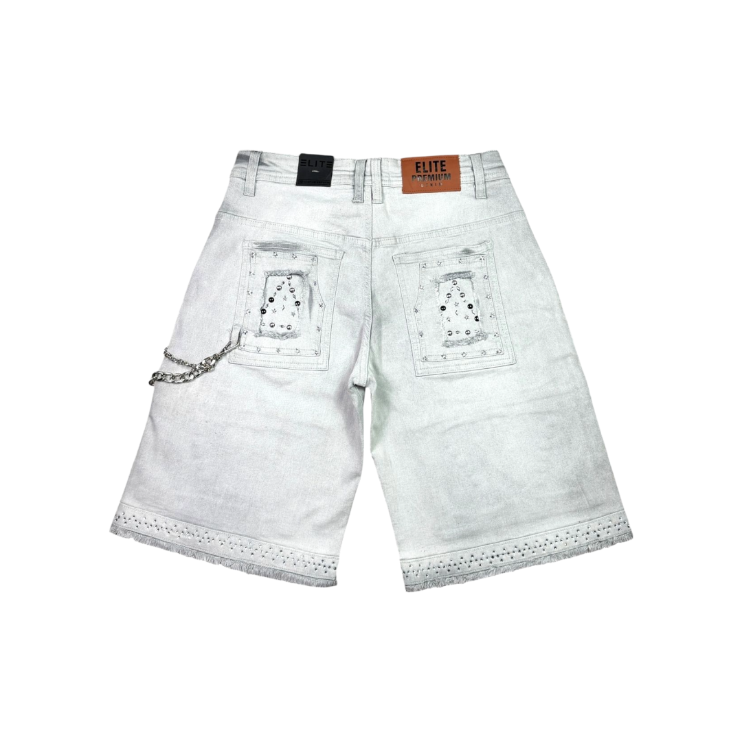 ELITE| FLINT EMBELLISHED DENIM SHORTS GREY WASH