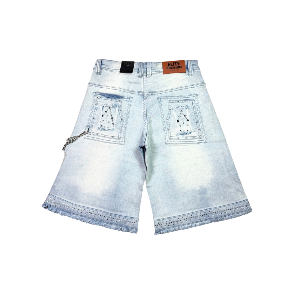 ELITE| FLINT EMBELLISHED DENIM SHORTS ICE WASH