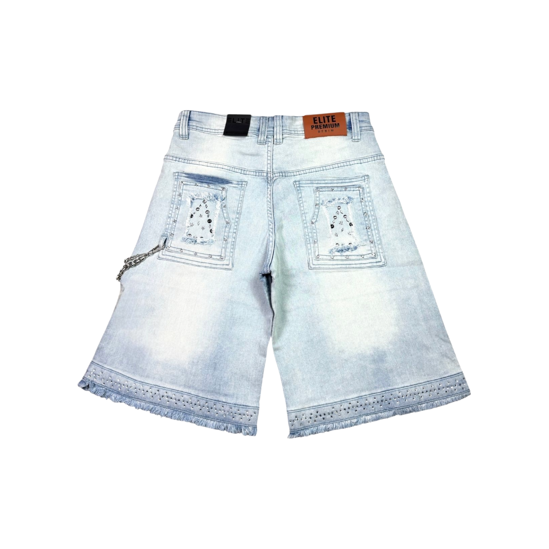ELITE| FLINT EMBELLISHED DENIM SHORTS ICE WASH