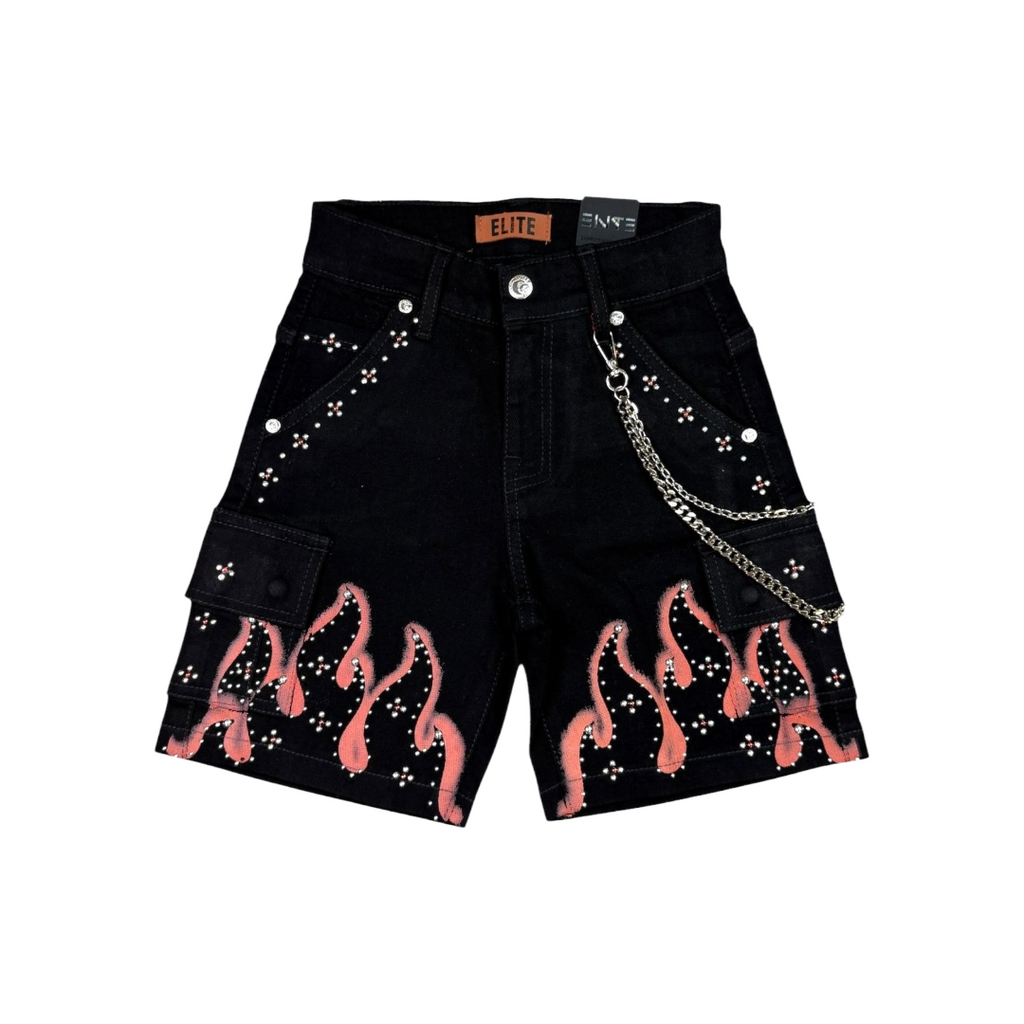 ELITE| KIDS WINNERS EMBELLISHED DENIM SHORTS JET BLACK