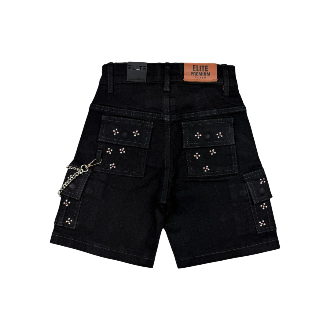 ELITE| KIDS WINNERS EMBELLISHED DENIM SHORTS JET BLACK