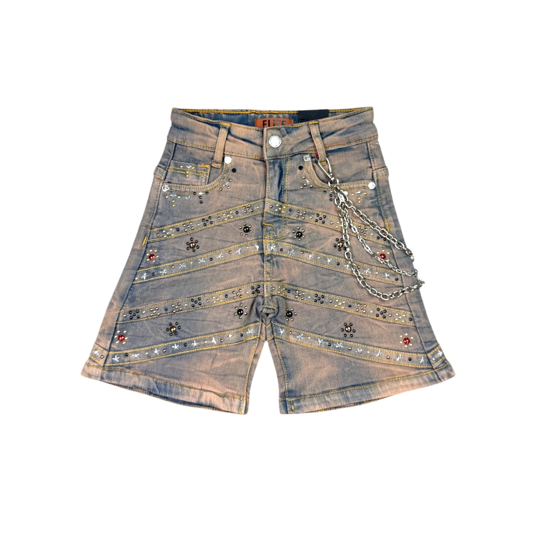 ELITE| KIDS PRYAMIDS EMBELLISHED DENIM SHORTS