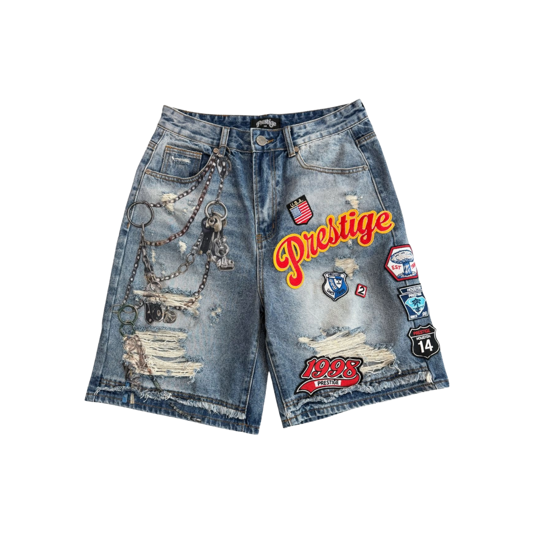PRESTIGE| VARSITY DENIM SHORTS