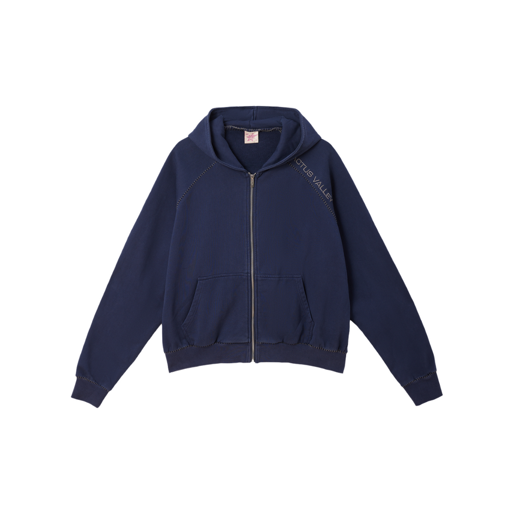 AZVA| BLANKET STITCH ZIP UP HOODIE
