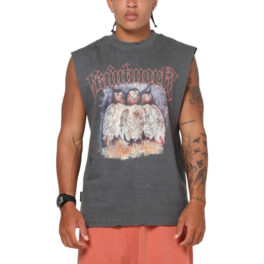 SAINT MORTA| BIRDS OF PREY MUSCLE TEE WASHED CHARCOAL