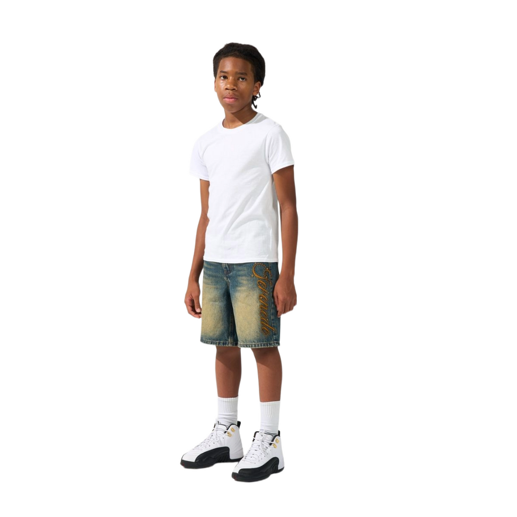 SERENEDE| KIDS SIDE SCRIPT DENIM SHORTS