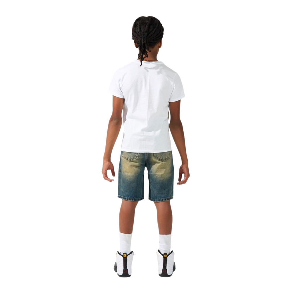 SERENEDE| KIDS SIDE SCRIPT DENIM SHORTS