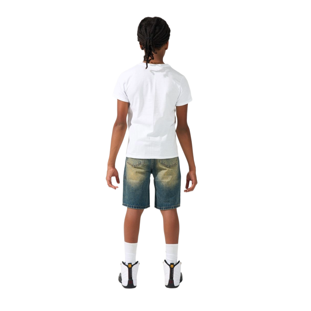 SERENEDE| KIDS SIDE SCRIPT DENIM SHORTS