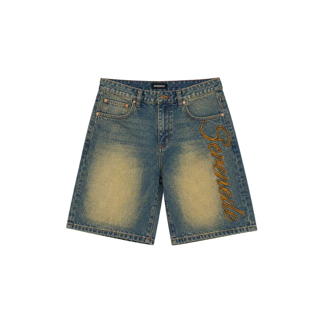 SERENEDE| KIDS SIDE SCRIPT DENIM SHORTS