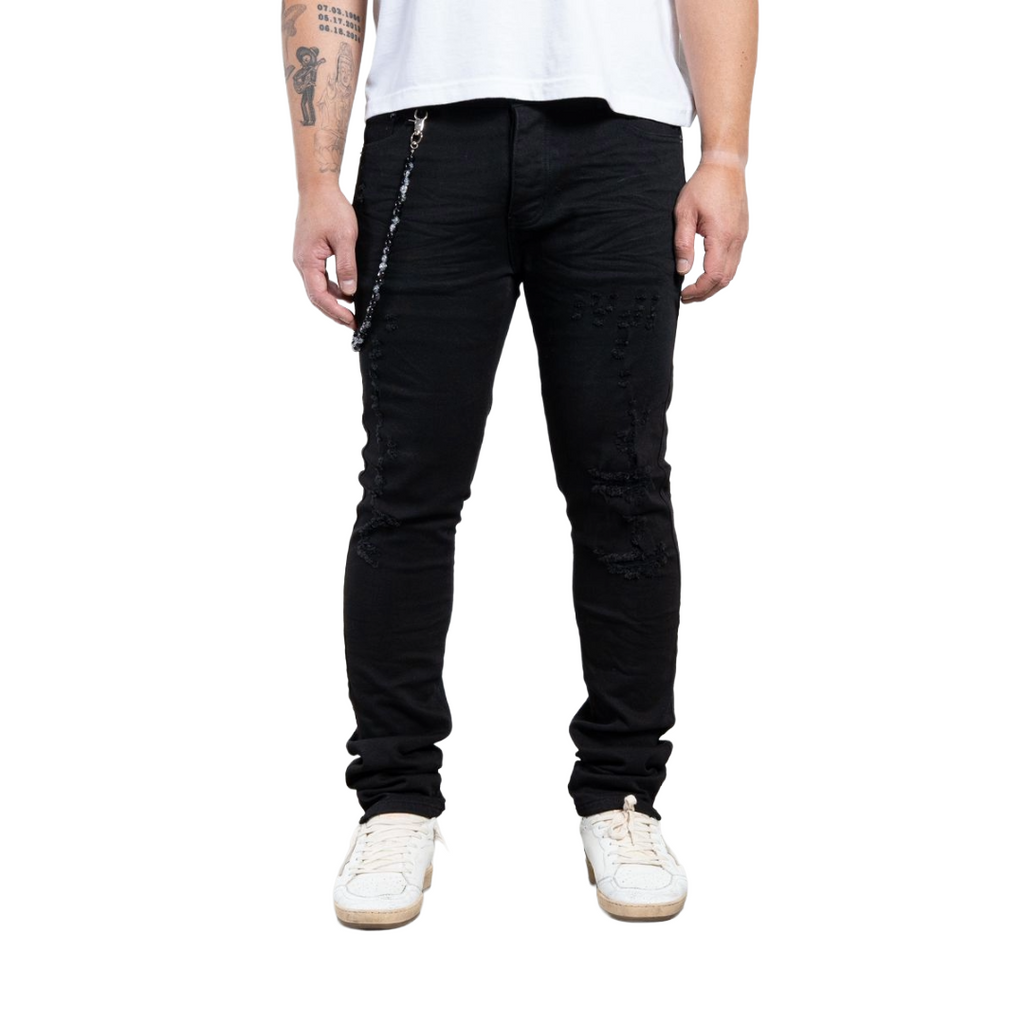 MIDNIGHT BLACK| 004 DISTRESSED SKINNY DENIM