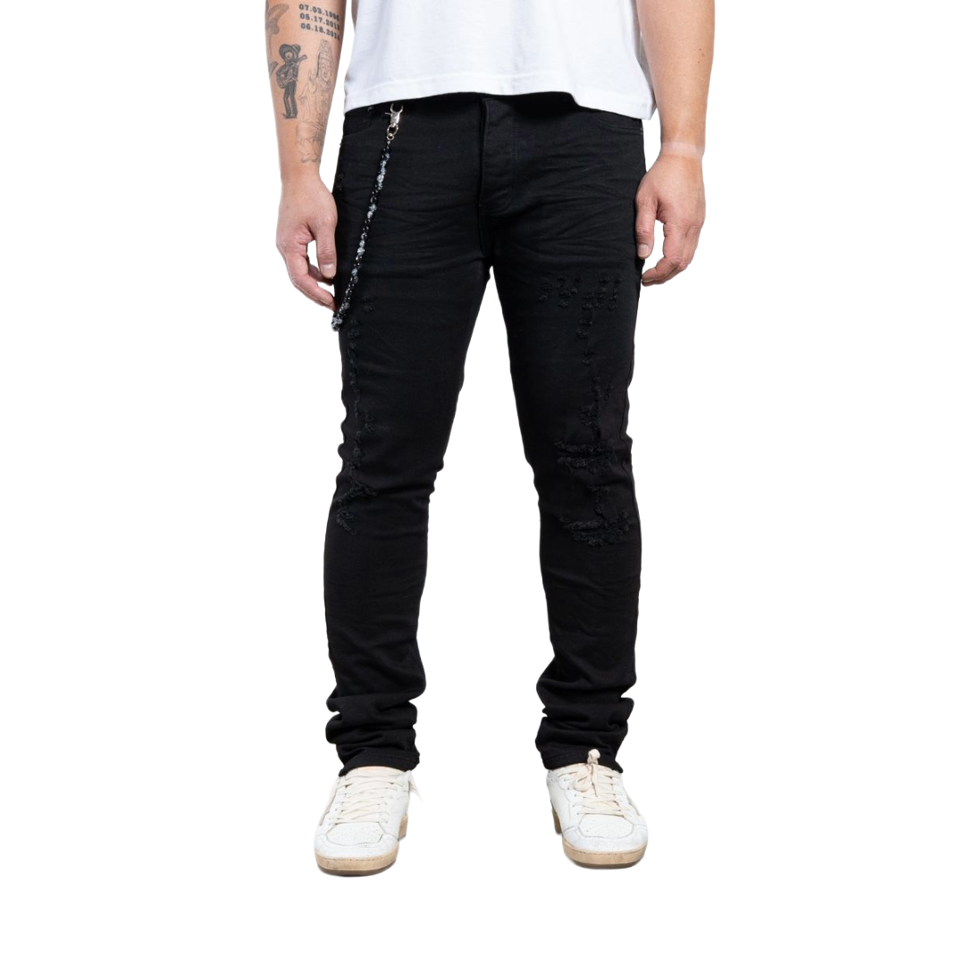 MIDNIGHT BLACK| 004 DISTRESSED SKINNY DENIM