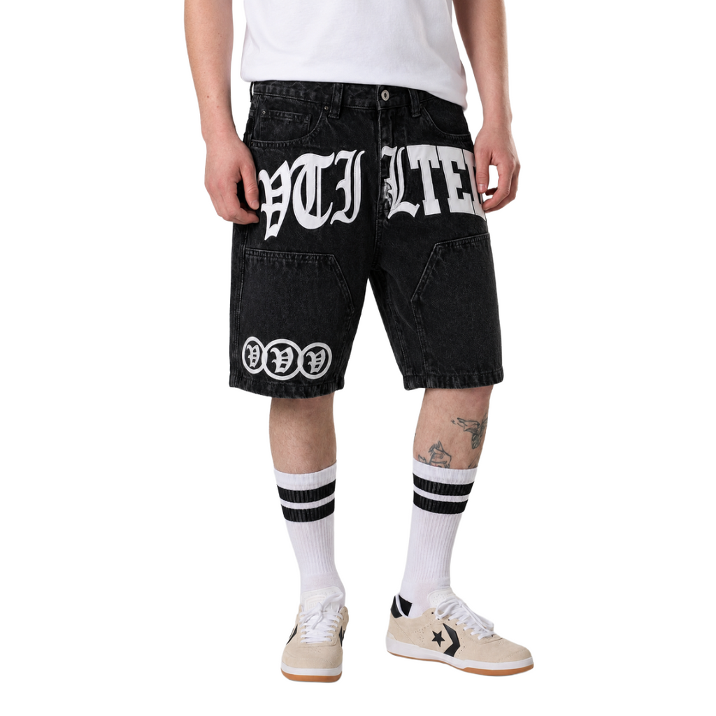 VTILTED| FORMULA BLACK DENIM SHORTS