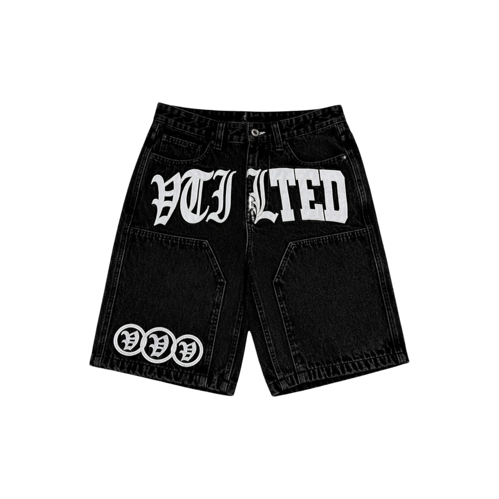VTILTED| FORMULA BLACK DENIM SHORTS