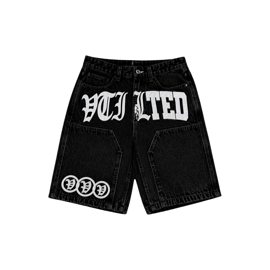 VTILTED| FORMULA BLACK DENIM SHORTS