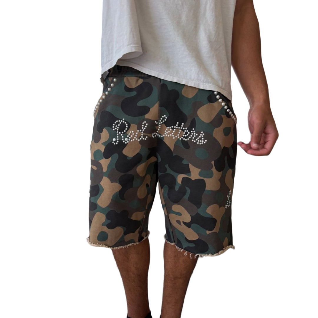 CAMO PEARLS FRENCH TERRY SHORTS