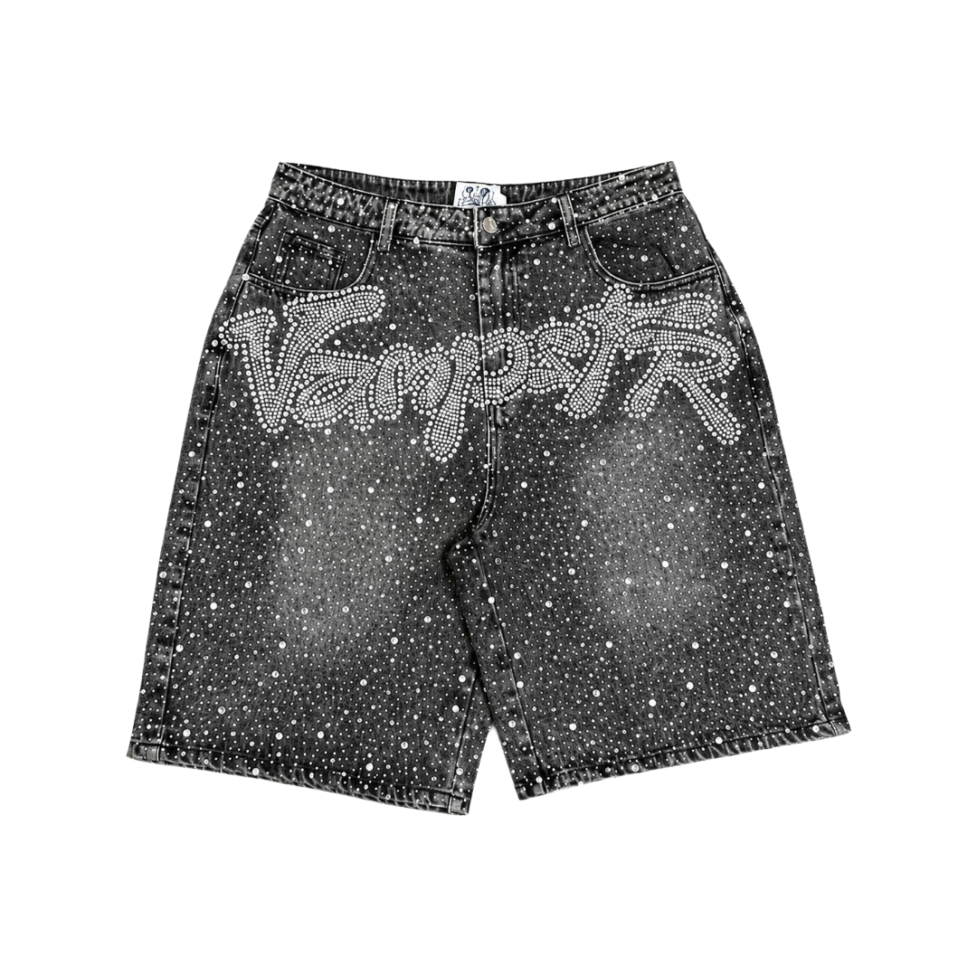 SILVER CRYSTAL DENIM SHORTS