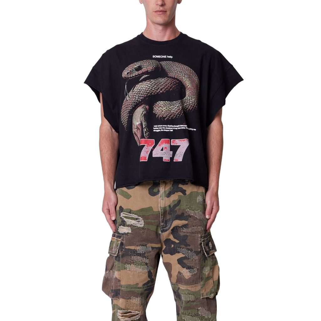 SNAKE CUT OFF TEE VINTAGE BLACK