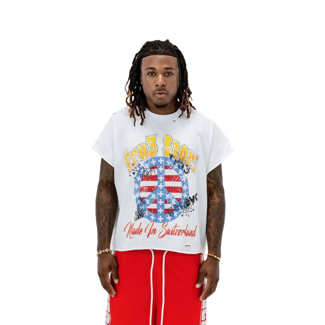PEACE CUT OFF TEE WHITE