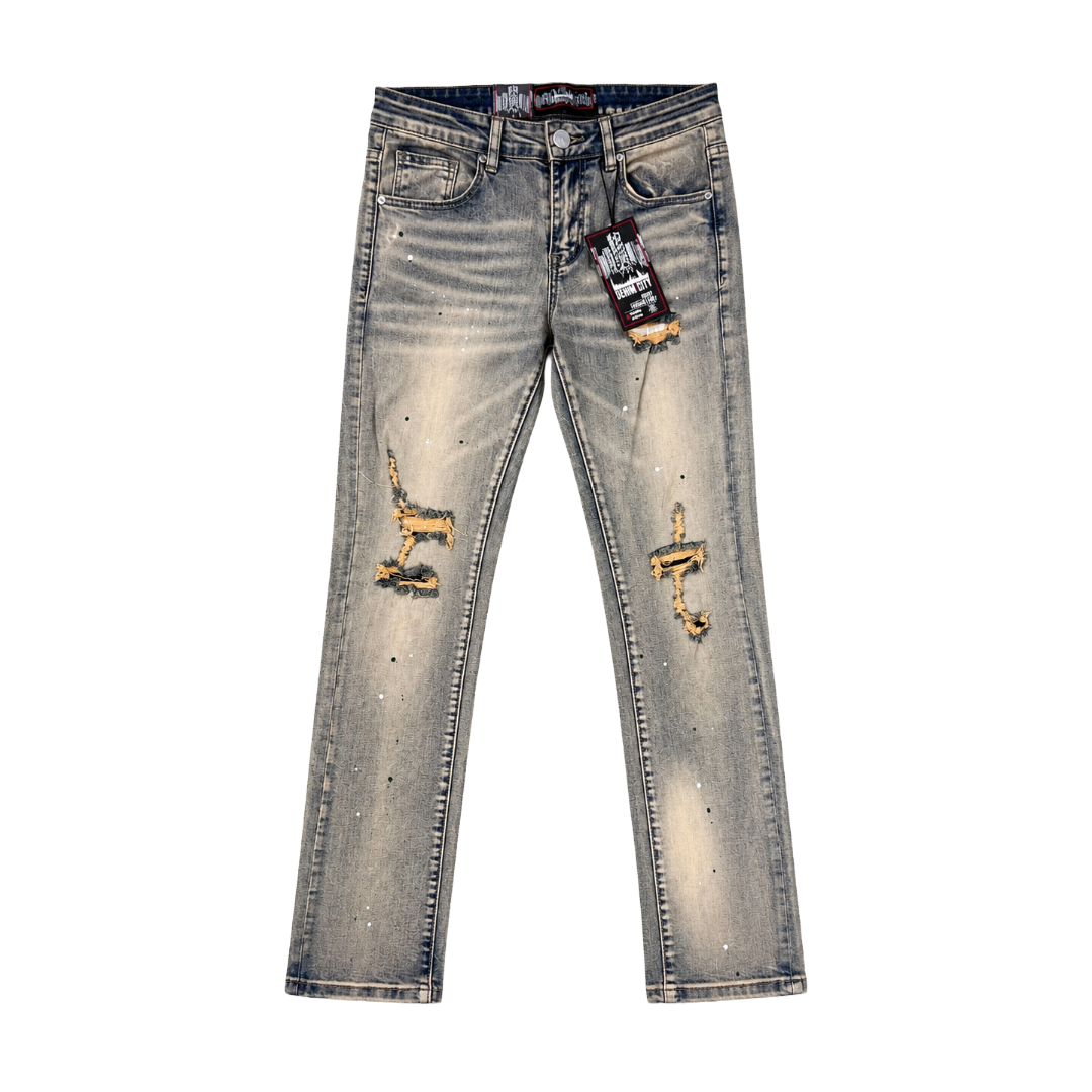 RIP N REPAIR DARK VINTAGE WASH FLARE DENIM