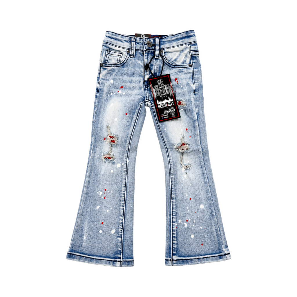 KIDS RIP N REPAIR LIGHT BLUE WASHED FLARE DENIM