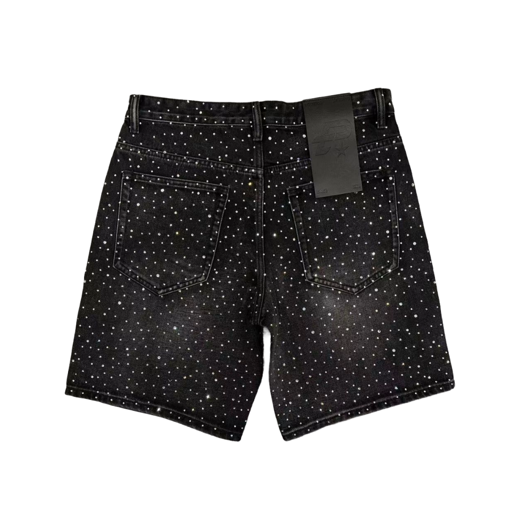 POLITICS| PK26 RHINESTONE DENIM SHORTS BLACK