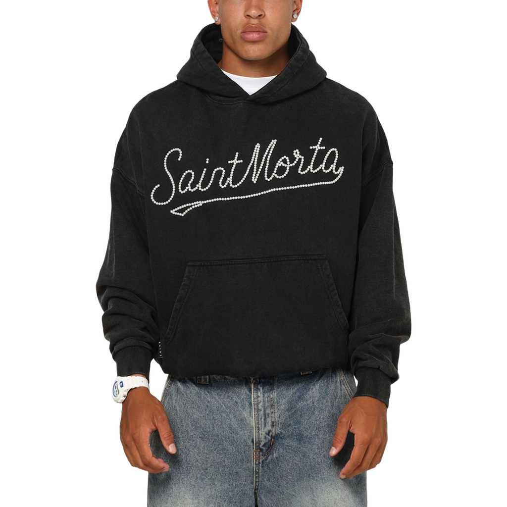 SAINT MORTA| PEARL SCRIPT HOODIE VINTAGE BLACK