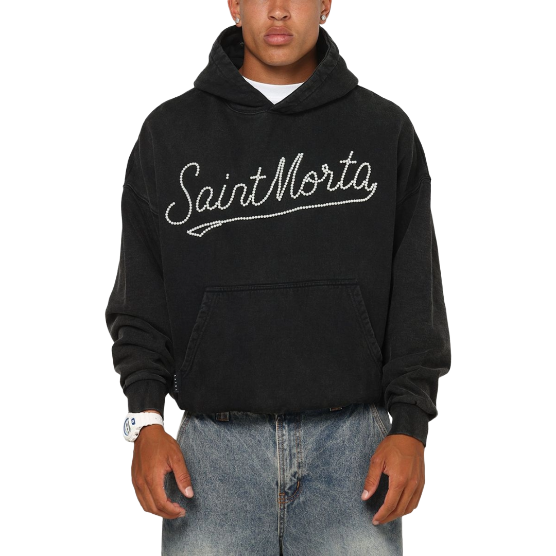 SAINT MORTA| PEARL SCRIPT HOODIE VINTAGE BLACK