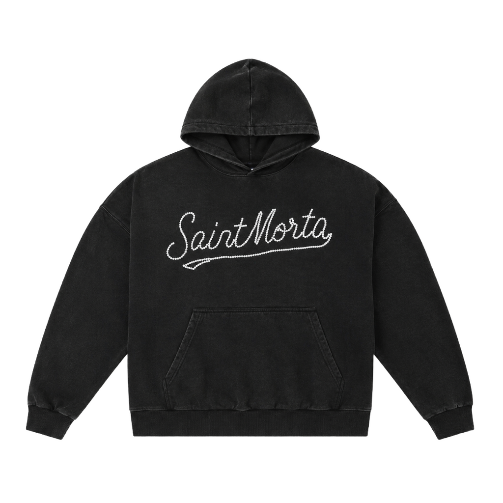 SAINT MORTA| PEARL SCRIPT HOODIE VINTAGE BLACK