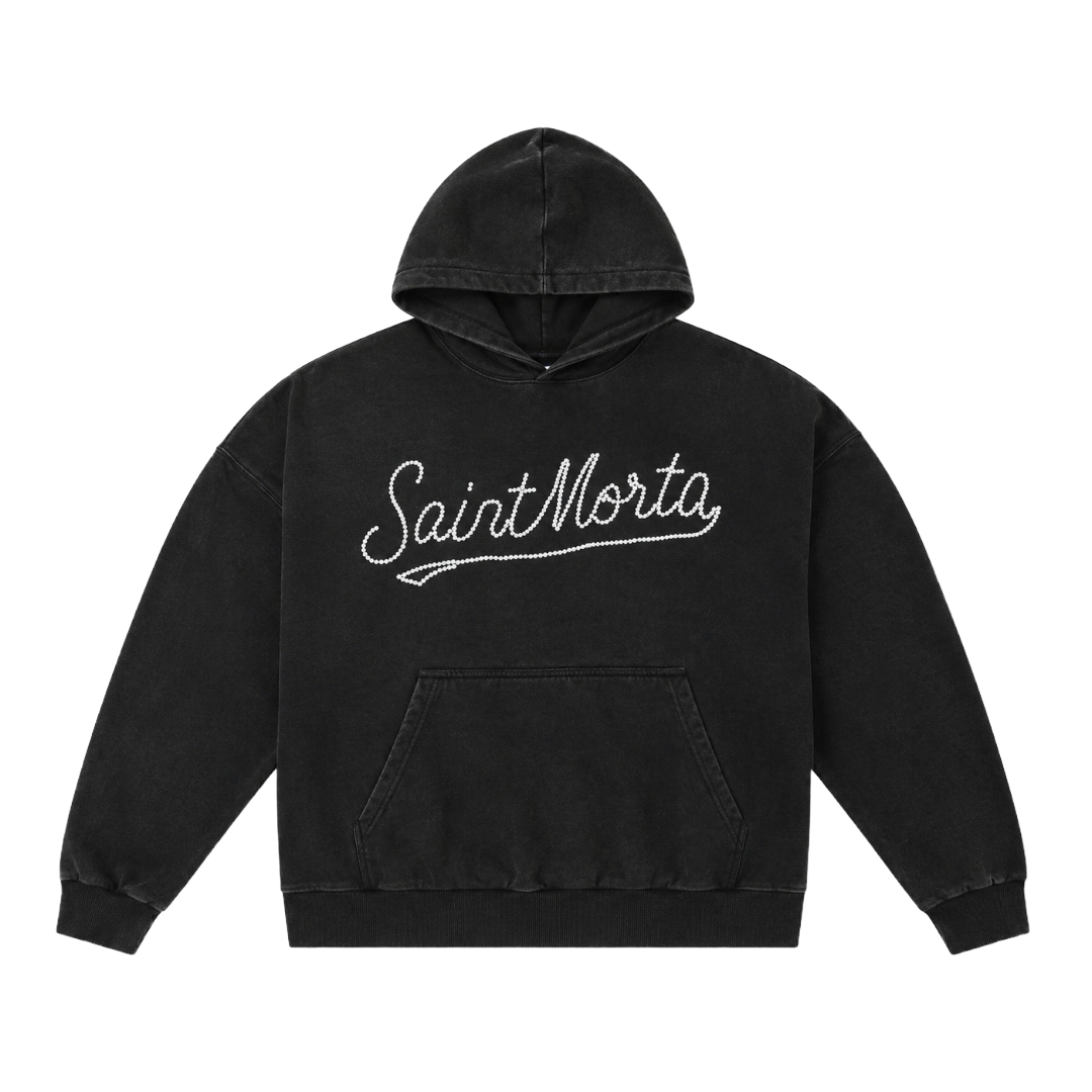 SAINT MORTA| PEARL SCRIPT HOODIE VINTAGE BLACK