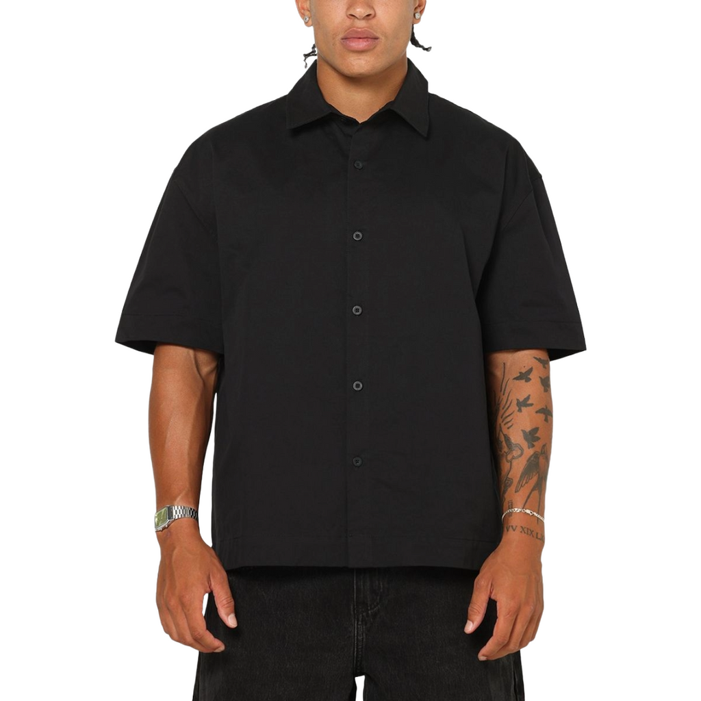 SAINT MORTA| PEARL SCRIPT BUTTON UP SHIRT BLACK