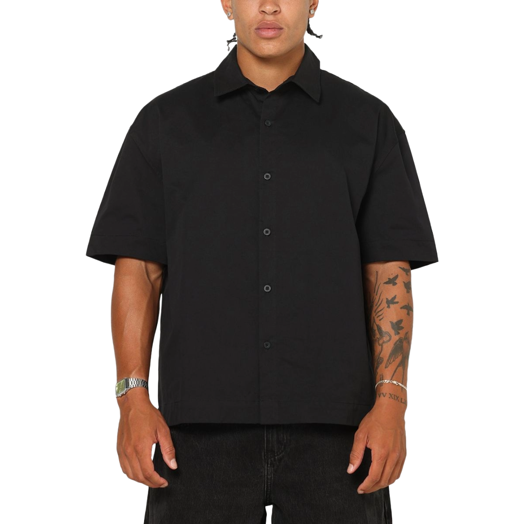 SAINT MORTA| PEARL SCRIPT BUTTON UP SHIRT BLACK