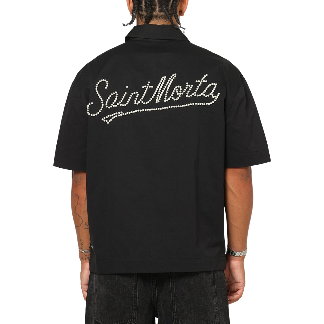 SAINT MORTA| PEARL SCRIPT BUTTON UP SHIRT BLACK