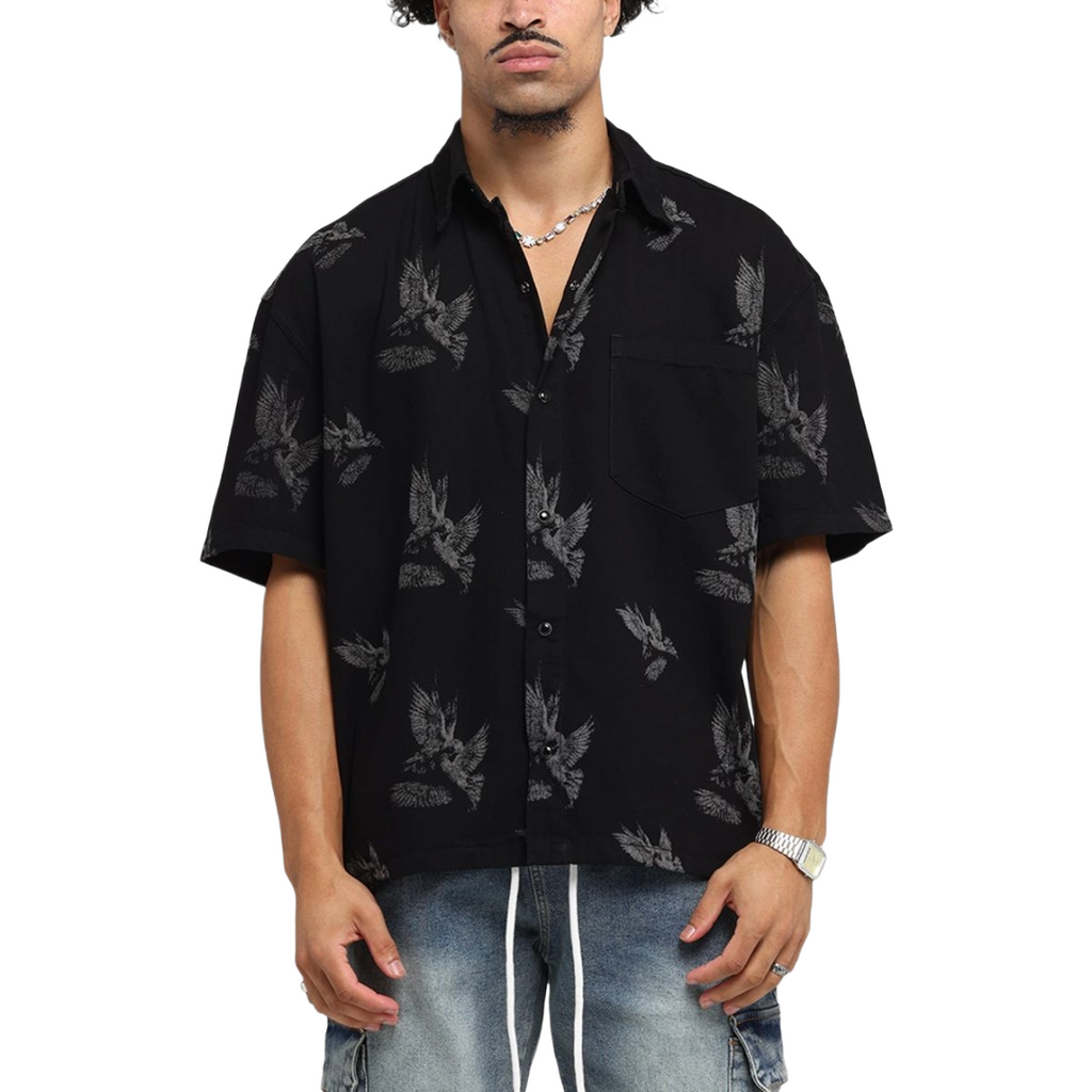 SAINT MORTA| DOVES BOXY DENIM BUTTON UP SHIRT BLACK