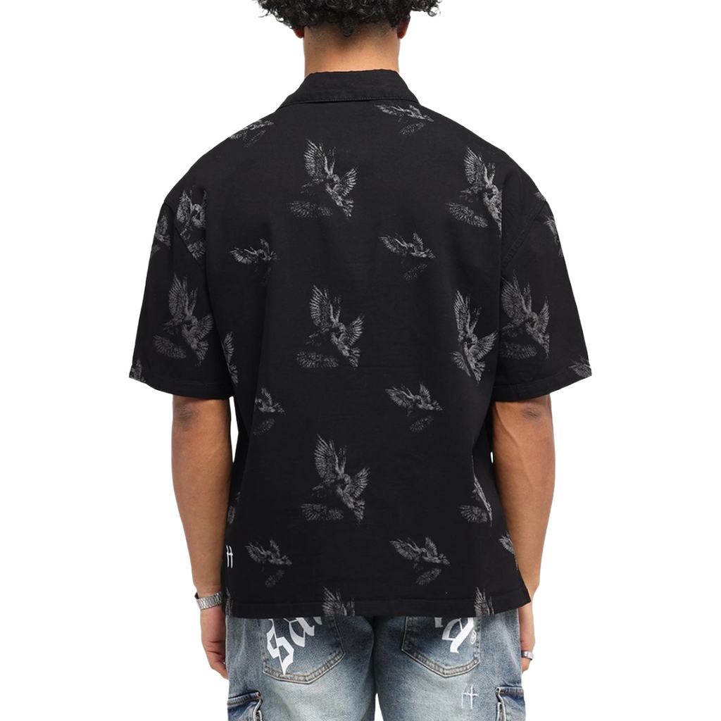 SAINT MORTA| DOVES BOXY DENIM BUTTON UP SHIRT BLACK
