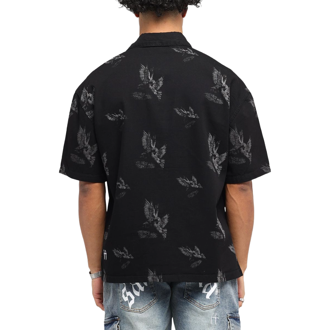 SAINT MORTA| DOVES BOXY DENIM BUTTON UP SHIRT BLACK