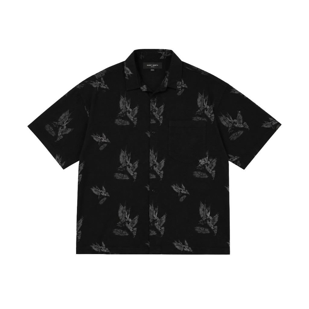 SAINT MORTA| DOVES BOXY DENIM BUTTON UP SHIRT BLACK