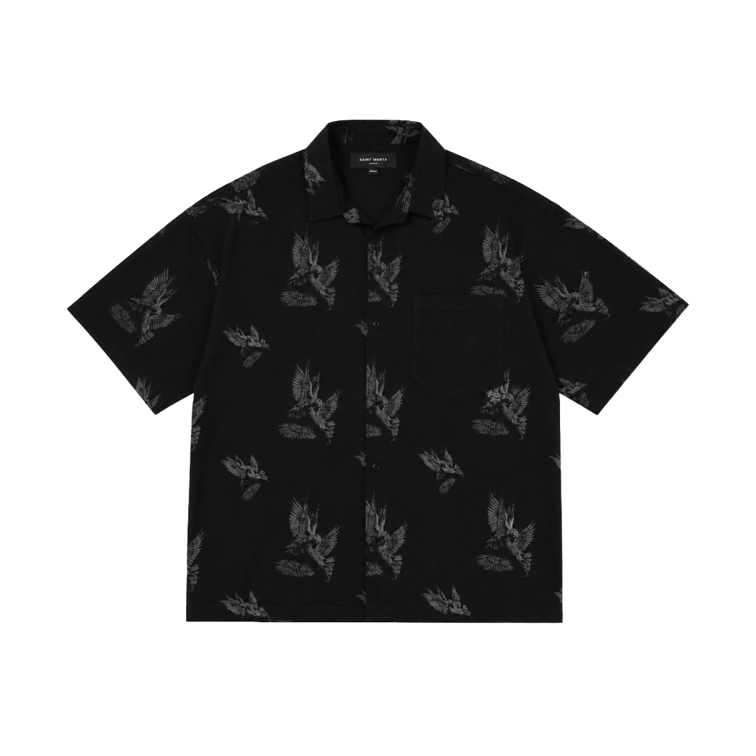 SAINT MORTA| DOVES BOXY DENIM BUTTON UP SHIRT BLACK
