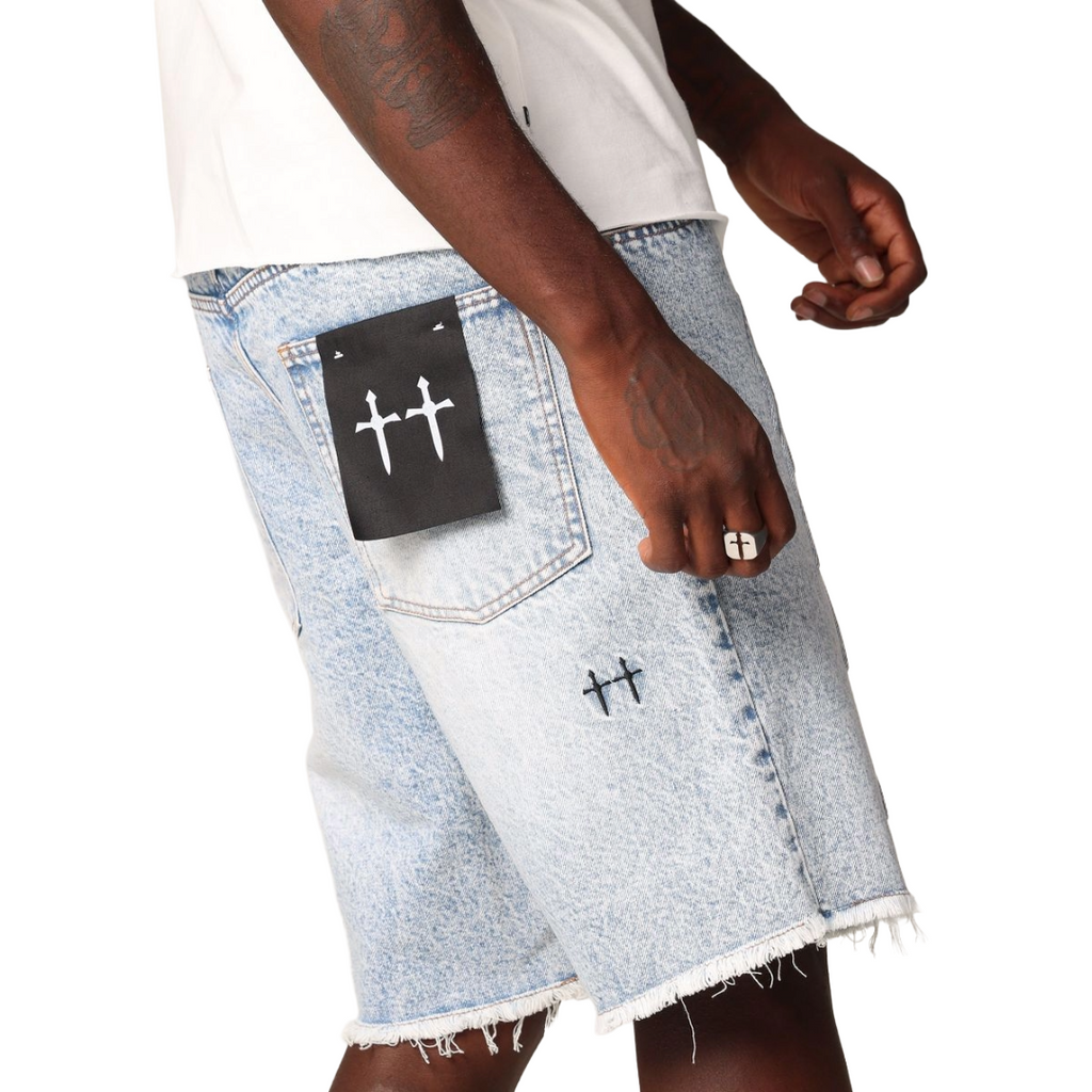 SAINT MORTA| INFERNO BAGGY DENIM SHORTS BLUE