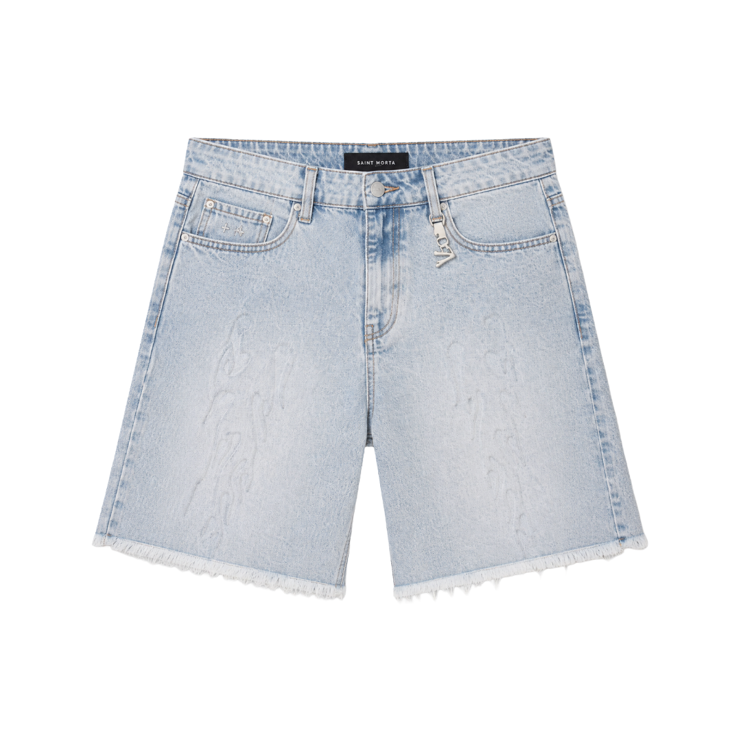 SAINT MORTA| INFERNO BAGGY DENIM SHORTS BLUE