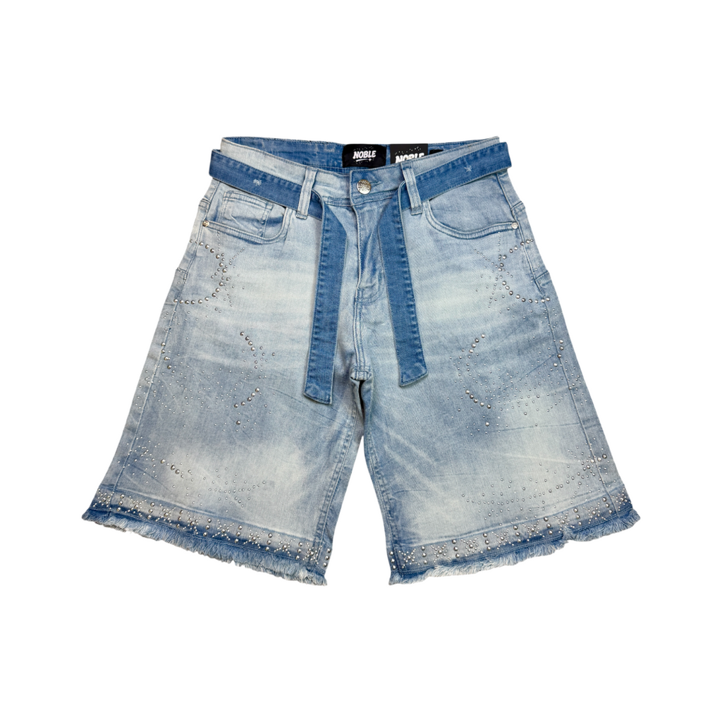NOBLE| SPIRAL RHINESTONE DENIM SHORTS