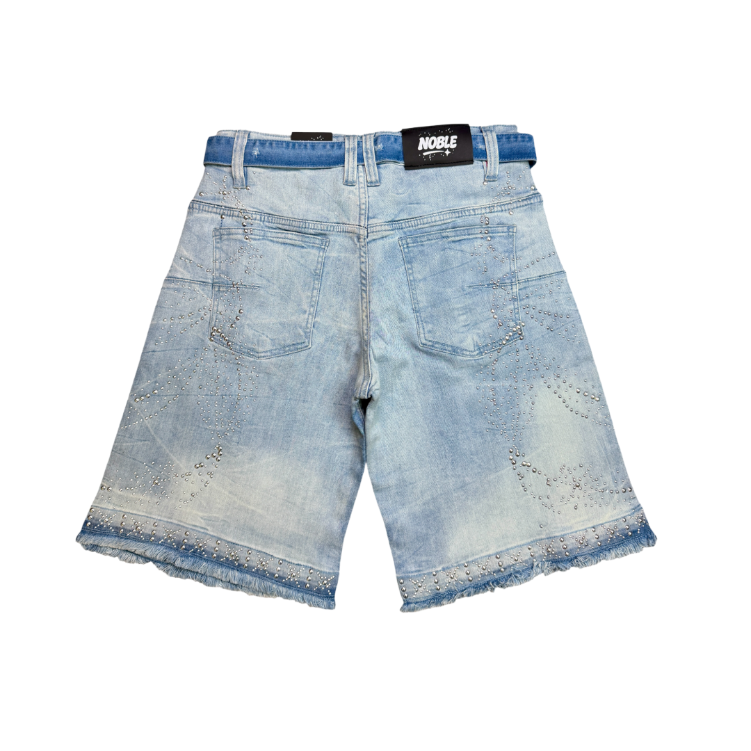 NOBLE| SPIRAL RHINESTONE DENIM SHORTS