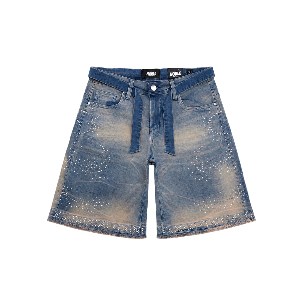 NOBLE| SPIRAL RHINESTONE DENIM SHORTS