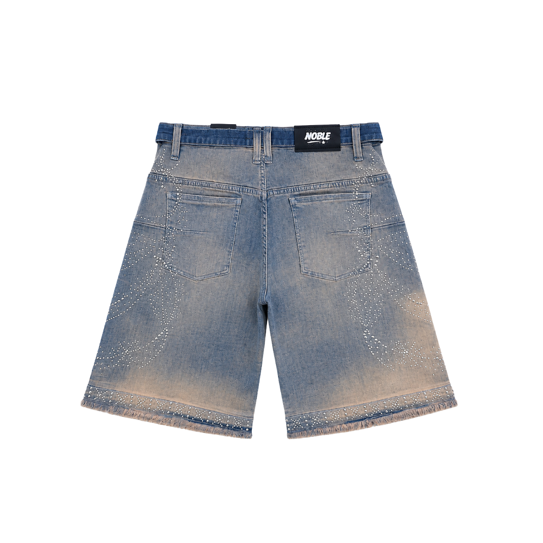 NOBLE| SPIRAL RHINESTONE DENIM SHORTS