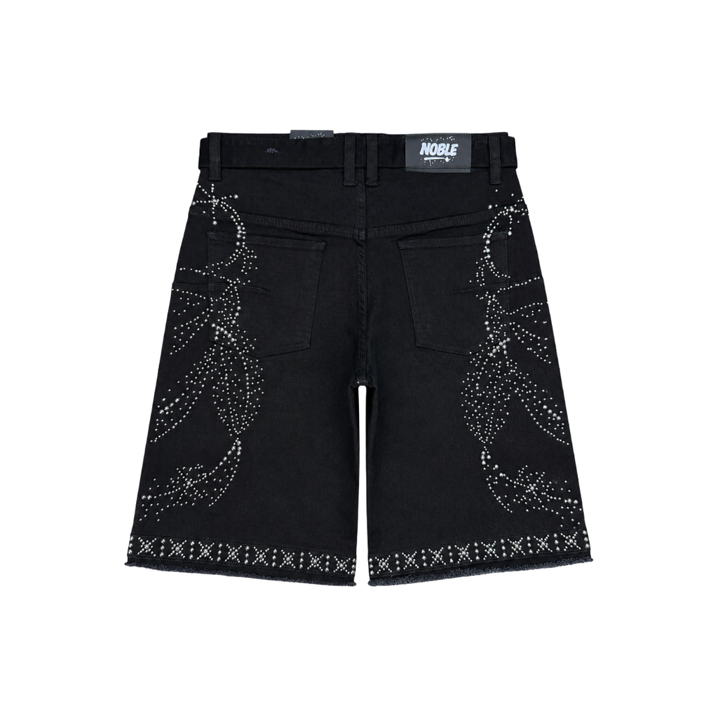 NOBLE| SPIRAL RHINESTONE DENIM SHORTS