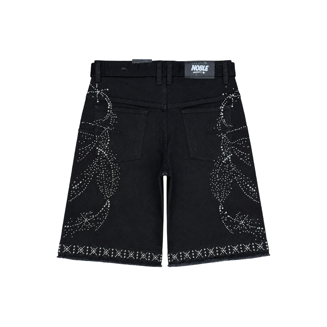 NOBLE| SPIRAL RHINESTONE DENIM SHORTS