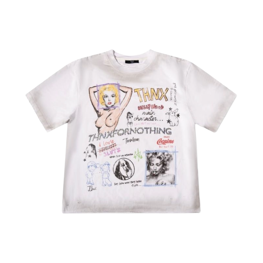 THNX FOR NOTHING| HOLLYWOOD RHINESTONE TEE WHITE