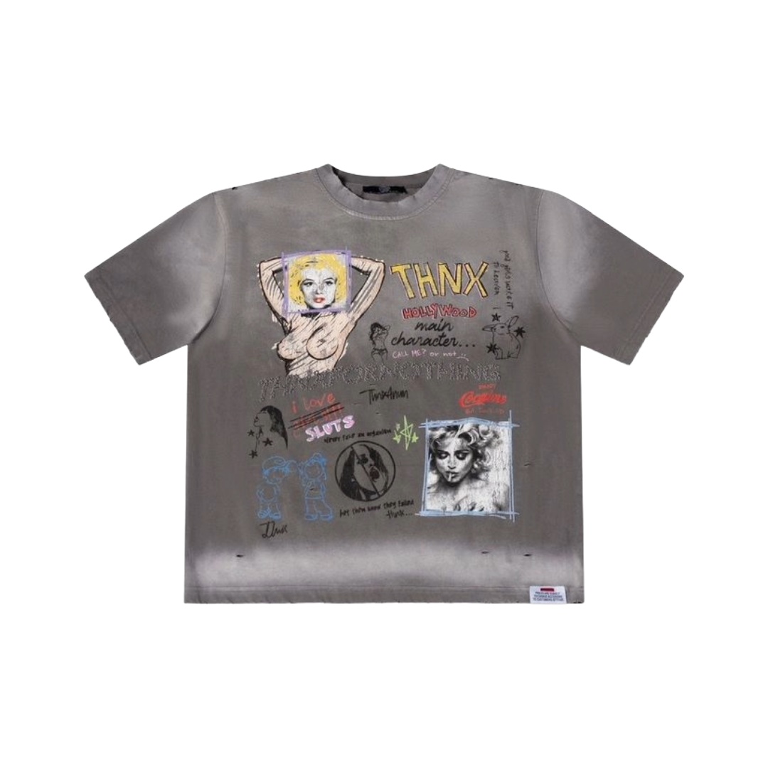 THNX FOR NOTHING| HOLLYWOOD RHINESTONE TEE GREY